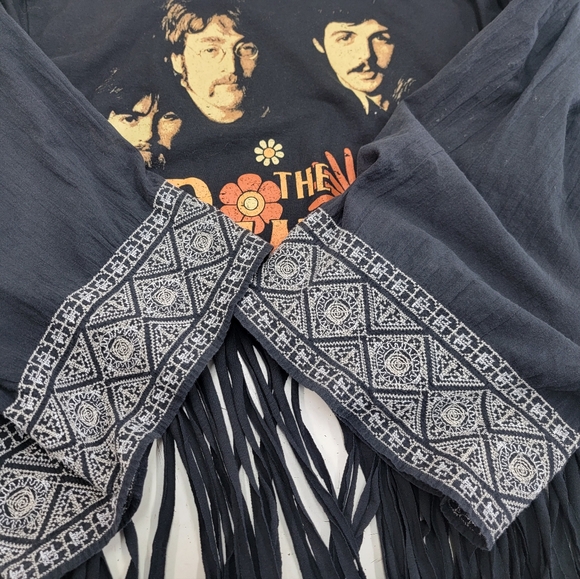Beatles Band Fringe Top With Hippie Bell Sleeves Upcycled - Picture 4 of 9
